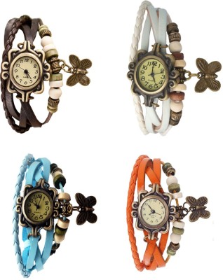 NS18 Vintage Butterfly Rakhi Combo of 4 Brown, Sky Blue, White And Orange Analog Watch  - For Women   Watches  (NS18)