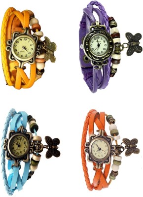NS18 Vintage Butterfly Rakhi Combo of 4 Yellow, Sky Blue, Purple And Orange Analog Watch  - For Women   Watches  (NS18)