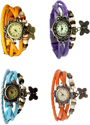 NS18 Vintage Butterfly Rakhi Combo of 4 Yellow, Sky Blue, Purple And Orange Analog Watch  - For Women   Watches  (NS18)