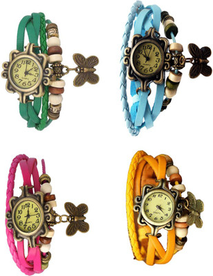 

Kissu Vintage Rakhi Combo of 4 Green, Pink, Sky Blue And Yellow Watch - For Women