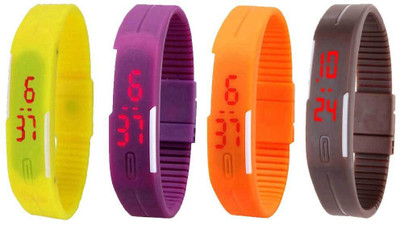 

NS18 Silicone Led Magnet Band Combo of 4 Yellow, Purple, Orange And Brown Watch - For Boys & Girls