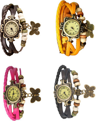 

Kissu Vintage Rakhi Combo of 4 Brown, Pink, Yellow And Black Watch - For Women