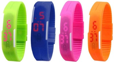 NS18 Silicone Led Magnet Band Combo of 4 Green, Blue, Pink And Orange Digital Watch  - For Boys & Girls   Watches  (NS18)