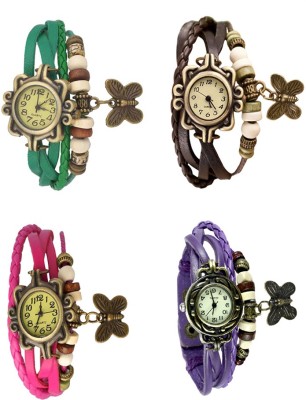 NS18 Vintage Butterfly Rakhi Combo of 4 Green, Pink, Brown And Purple Analog Watch  - For Women   Watches  (NS18)