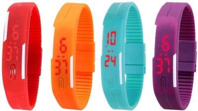 NS18 Silicone Led Magnet Band Watch Combo of 4 Red, Orange, Sky Blue And Purple Digital Watch  - For Couple   Watches  (NS18)