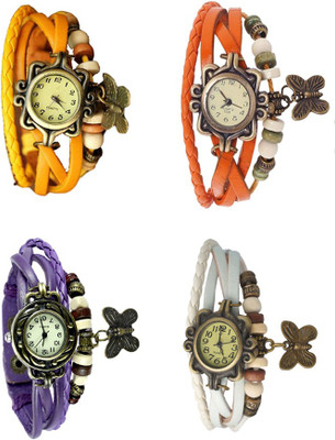 NS18 Vintage Butterfly Rakhi Combo of 4 Yellow, Purple, Orange And White Analog Watch  - For Women   Watches  (NS18)