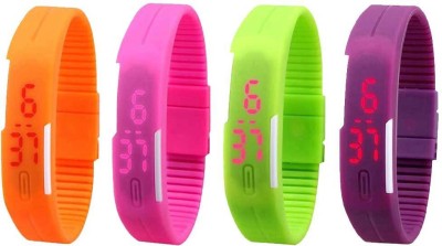 NS18 Silicone Led Magnet Band Watch Combo of 4 Orange, Pink, Green And Purple Digital Watch  - For Couple   Watches  (NS18)