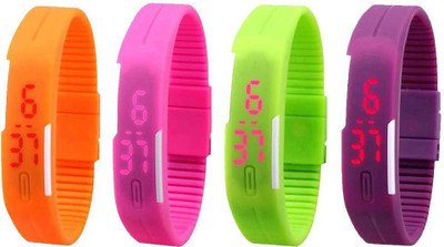 NS18 Silicone Led Magnet Band Watch Combo of 4 Orange, Pink, Green And Purple Digital Watch  - For Couple   Watches  (NS18)