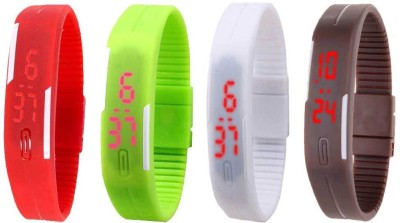 NS18 Silicone Led Magnet Band Combo of 4 Red, Green, White And Brown Digital Watch  - For Boys & Girls   Watches  (NS18)