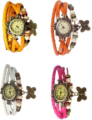 NS18 Vintage Butterfly Rakhi Combo of 4 Yellow, White, Orange And Pink Analog Watch  - For Women   Watches  (NS18)
