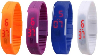 NS18 Silicone Led Magnet Band Combo of 4 Orange, Purple, Blue And White Digital Watch  - For Boys & Girls   Watches  (NS18)