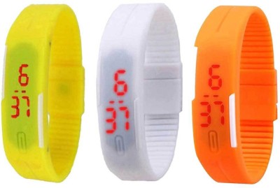 NS18 Silicone Led Magnet Band Combo of 3 Yellow, White And Orange Digital Watch  - For Boys & Girls   Watches  (NS18)