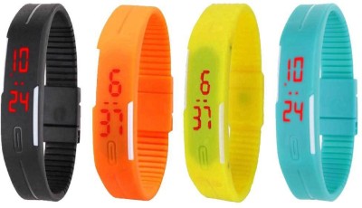 NS18 Silicone Led Magnet Band Watch Combo of 4 Black, Orange, Yellow And Sky Blue Digital Watch  - For Couple   Watches  (NS18)