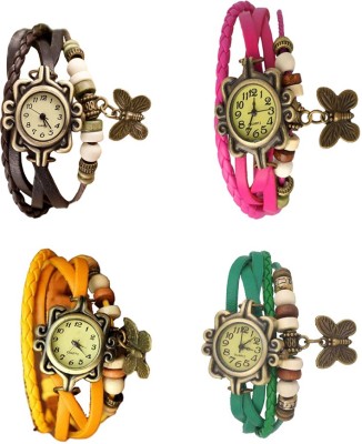 NS18 Vintage Butterfly Rakhi Combo of 4 Brown, Yellow, Pink And Green Analog Watch  - For Women   Watches  (NS18)