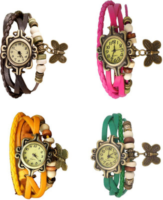 

Kissu Vintage Rakhi Combo of 4 Brown, Yellow, Pink And Green Watch - For Women