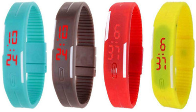 Kissu Led Magnet Band Combo of 4 Sky Blue, Brown, Red And Yellow Watch - For Men & Women