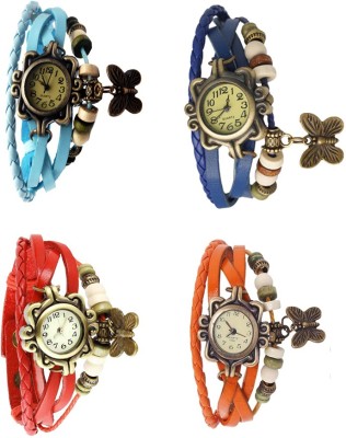 NS18 Vintage Butterfly Rakhi Combo of 4 Sky Blue, Red, Blue And Orange Analog Watch  - For Women   Watches  (NS18)