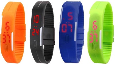 NS18 Silicone Led Magnet Band Combo of 4 Orange, Black, Blue And Green Digital Watch  - For Boys & Girls   Watches  (NS18)