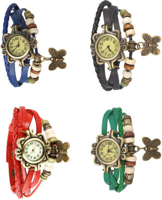 

Kissu Vintage Rakhi Combo of 4 Blue, Red, Black And Green Watch - For Women