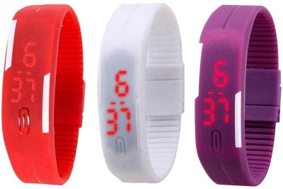 NS18 Silicone Led Magnet Band Combo of 3 Red, White And Purple Digital Watch  - For Boys & Girls   Watches  (NS18)