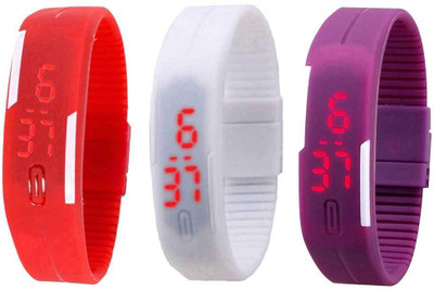 

NS18 Silicone Led Magnet Band Combo of 3 Red, White And Purple Watch - For Boys & Girls