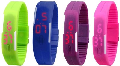 NS18 Silicone Led Magnet Band Watch Combo of 4 Green, Blue, Purple And Pink Digital Watch  - For Couple   Watches  (NS18)