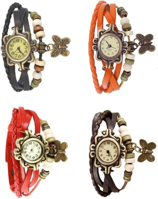 NS18 Vintage Butterfly Rakhi Combo of 4 Black, Red, Orange And Brown Analog Watch  - For Women   Watches  (NS18)