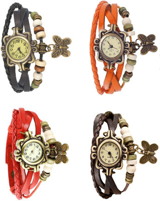 

NS18 Vintage Butterfly Rakhi Combo of 4 Black, Red, Orange And Brown Watch - For Women