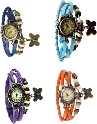

Kissu Vintage Rakhi Combo of 4 Blue, Purple, Sky Blue And Orange Watch - For Women