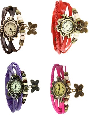 NS18 Vintage Butterfly Rakhi Combo of 4 Brown, Purple, Red And Pink Analog Watch  - For Women   Watches  (NS18)