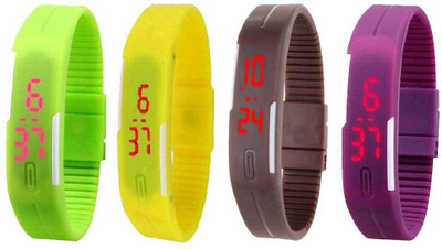 Kissu Led Magnet Band Combo of 4 Green, Yellow, Brown And Purple Watch - For Men & Women