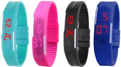 NS18 Silicone Led Magnet Band Combo of 4 Sky Blue, Pink, Black And Blue Digital Watch  - For Boys & Girls   Watches  (NS18)