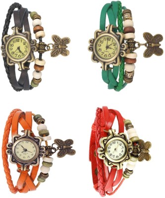NS18 Vintage Butterfly Rakhi Combo of 4 Black, Orange, Green And Red Analog Watch  - For Women   Watches  (NS18)