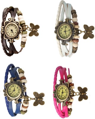 NS18 Vintage Butterfly Rakhi Combo of 4 Brown, Blue, White And Pink Analog Watch  - For Women   Watches  (NS18)