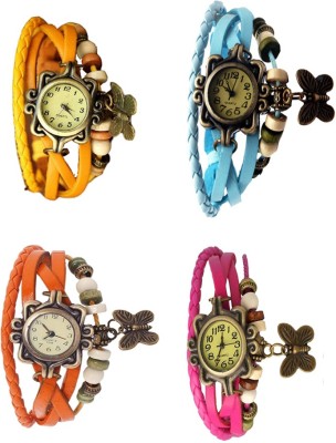 NS18 Vintage Butterfly Rakhi Combo of 4 Yellow, Orange, Sky Blue And Pink Analog Watch  - For Women   Watches  (NS18)