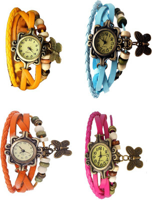 

Kissu Vintage Rakhi Combo of 4 Yellow, Orange, Sky Blue And Pink Watch - For Women