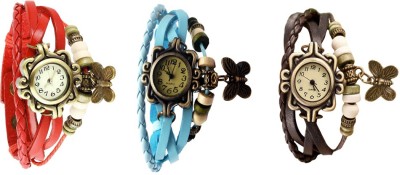 NS18 Vintage Butterfly Rakhi Watch Combo of 3 Red, Sky Blue And Brown Analog Watch  - For Women   Watches  (NS18)