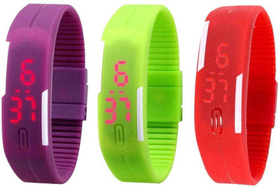

Kissu Led Band Watch Combo of 3 Purple, Green And Red Watch - For Couple