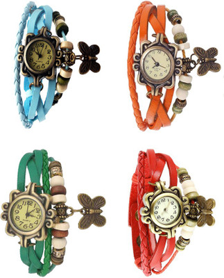 

NS18 Vintage Butterfly Rakhi Combo of 4 Sky Blue, Green, Orange And Red Watch - For Women