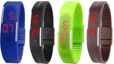 

Kissu Led Magnet Band Combo of 4 Blue, Black, Green And Brown Watch - For Men & Women