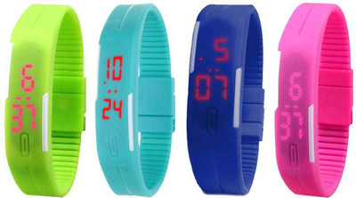 

NS18 Silicone Led Magnet Band Combo of 4 Green, Sky Blue, Blue And Pink Watch - For Boys & Girls
