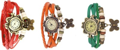 NS18 Vintage Butterfly Rakhi Watch Combo of 3 Red, Orange And Green Analog Watch  - For Women   Watches  (NS18)