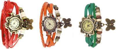

Kissu Vintage Rakhi Watch Combo of 3 Red, Orange And Green Watch - For Women