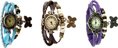 NS18 Vintage Butterfly Rakhi Watch Combo of 3 Sky Blue, Brown And Purple Analog Watch  - For Women   Watches  (NS18)