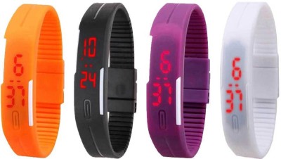 NS18 Silicone Led Magnet Band Combo of 4 Orange, Black, Purple And White Digital Watch  - For Boys & Girls   Watches  (NS18)