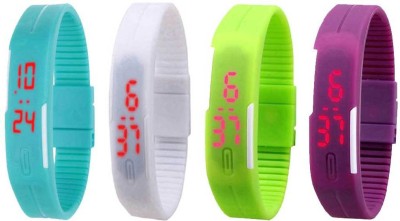 NS18 Silicone Led Magnet Band Watch Combo of 4 Sky Blue, White, Green And Purple Digital Watch  - For Couple   Watches  (NS18)