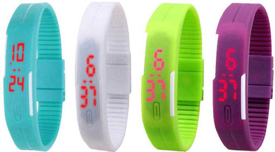 NS18 Silicone Led Magnet Band Watch Combo of 4 Sky Blue, White, Green And Purple Digital Watch  - For Couple   Watches  (NS18)