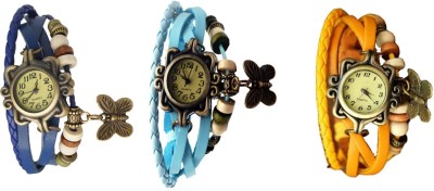 NS18 Vintage Butterfly Rakhi Combo of 3 Blue, Sky Blue And Yellow Analog Watch  - For Women   Watches  (NS18)