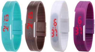 NS18 Silicone Led Magnet Band Watch Combo of 4 Sky Blue, Brown, White And Purple Digital Watch  - For Couple   Watches  (NS18)