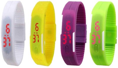 NS18 Silicone Led Magnet Band Combo of 4 White, Yellow, Purple And Green Digital Watch  - For Boys & Girls   Watches  (NS18)